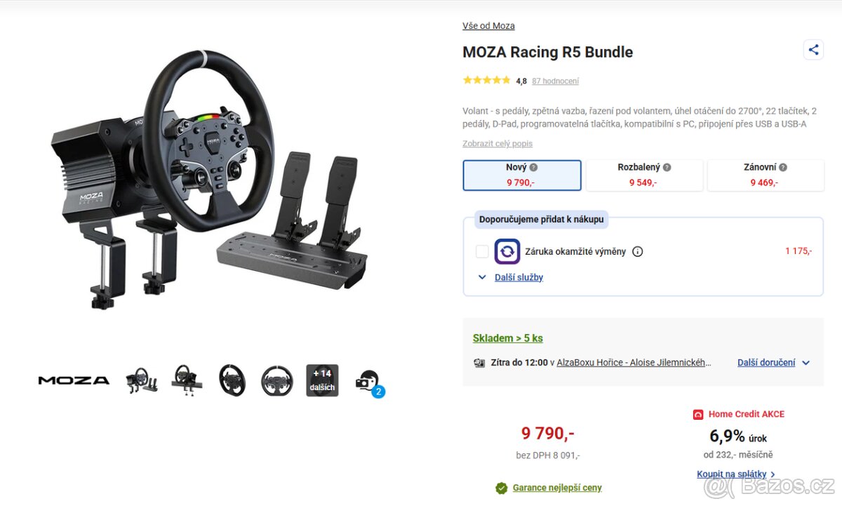 MOZA R5 Racing Set + Shifter + Handbrake + Křeslo – TOP STAV - 5