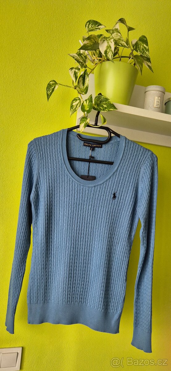 Modrý dámský pletýnkový svetřík - 5