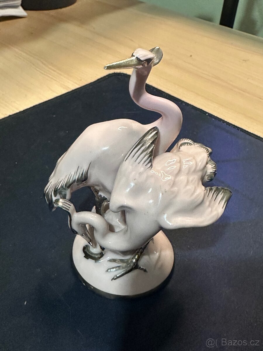 Porcelánová figurka ptáků Schlaggenwald, růžový porcelán - 5