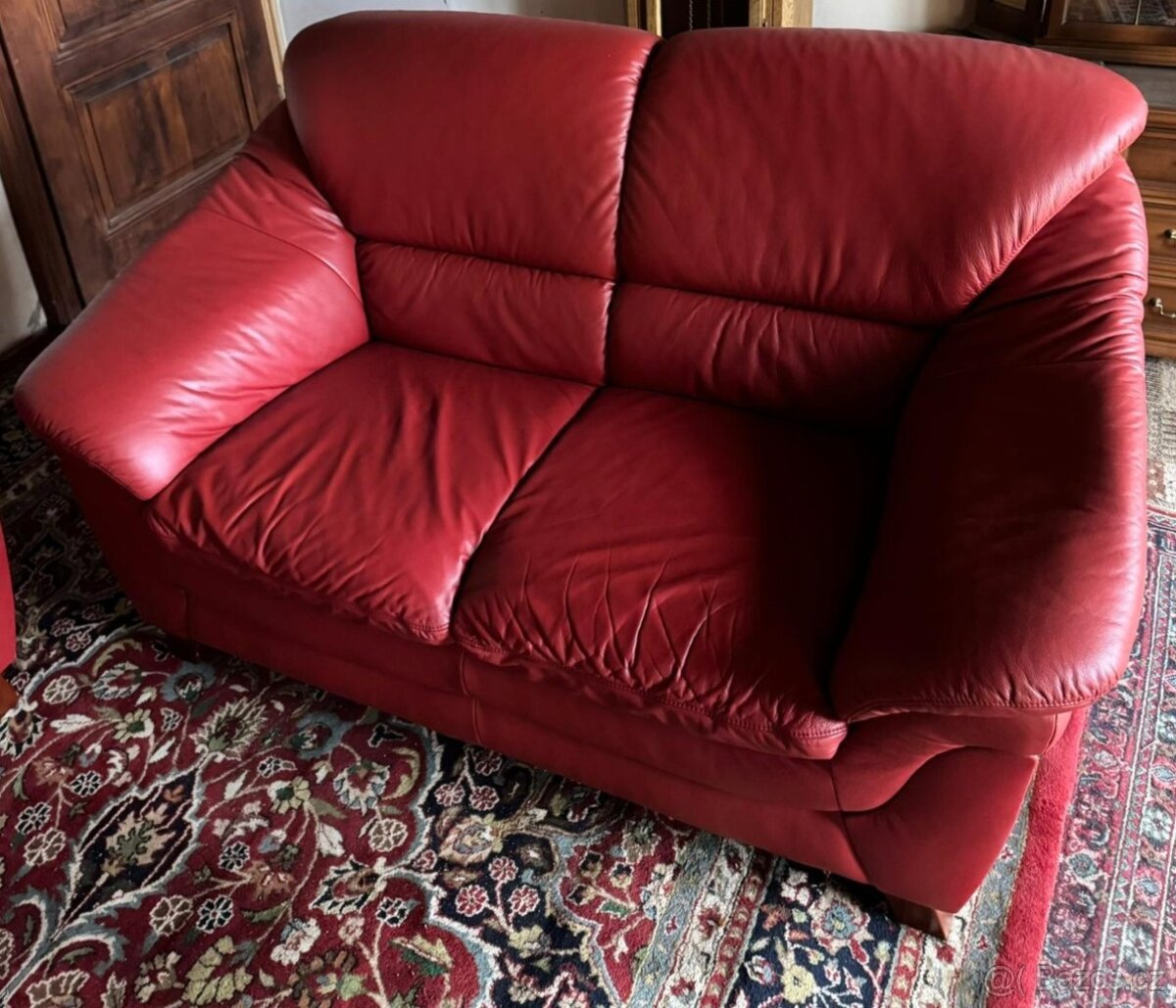Červená kožená sedací souprav 3+2+1, 5273 - 5