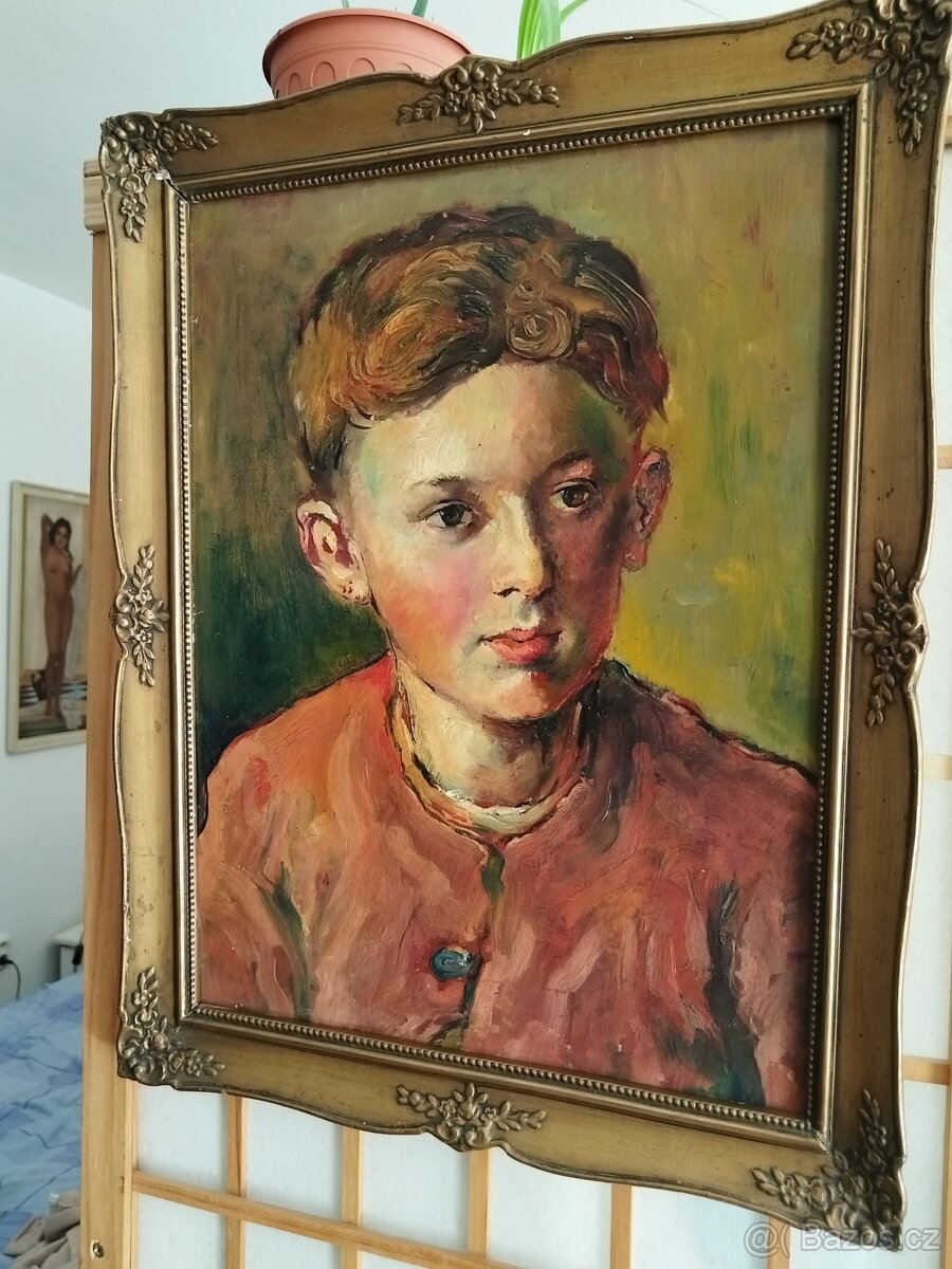 obraz CHLAPEC, PORTRÉT, olej na kartonu, nesign. - 5