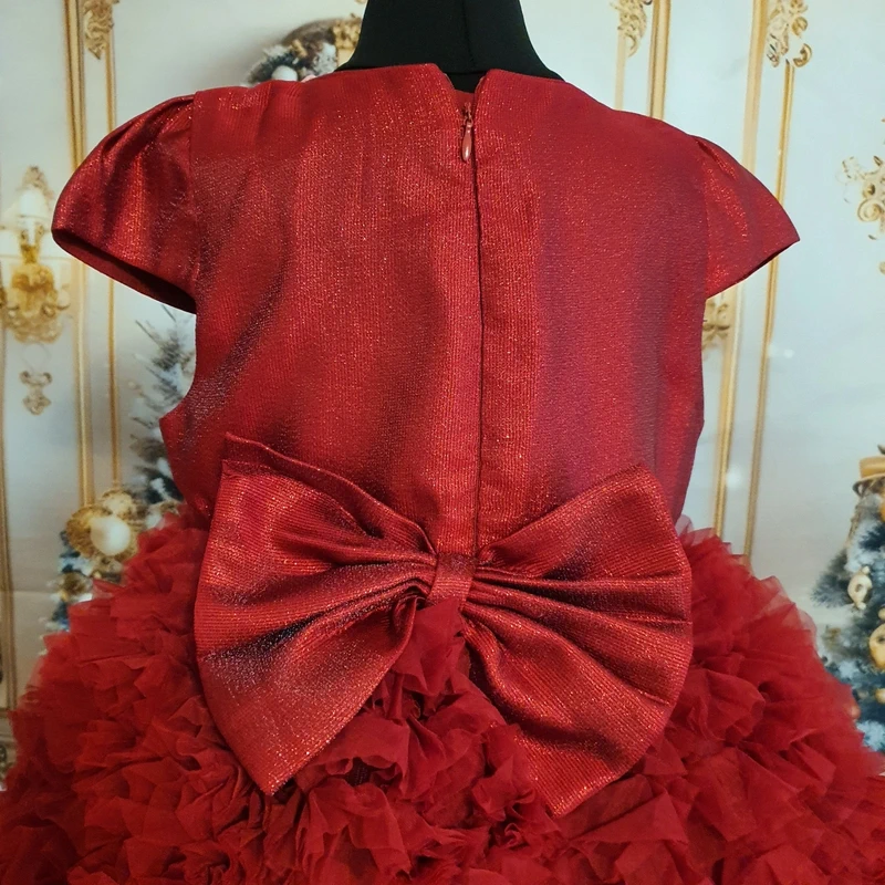 Dětské slavnostní šaty v červené barvě - 5