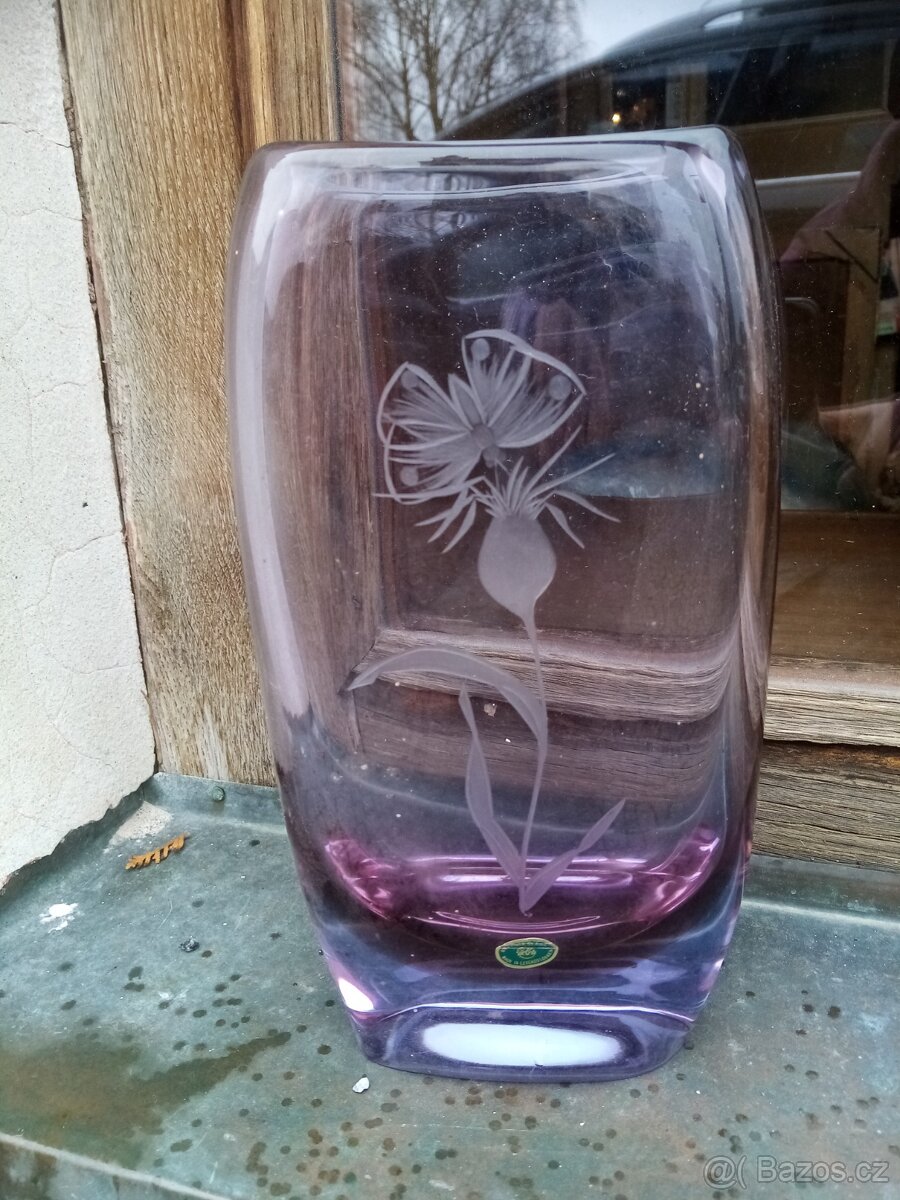 Vázy broušené sklo, hutní sklo - 5