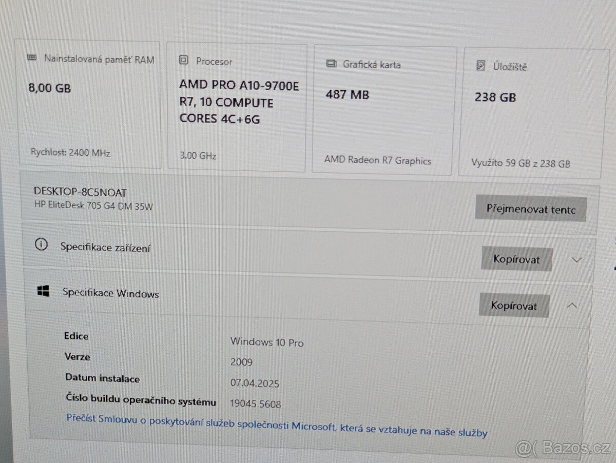 Mini počítač HP Elitedesk 8GB/256GB/W11 - 5