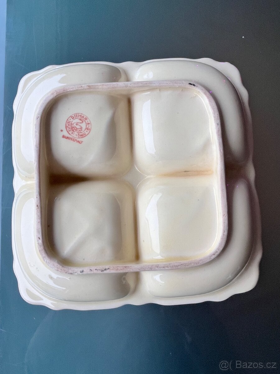 DITMAR URBACH – stará ručně malovaná dělená mísa, 4 přihrádk - 5