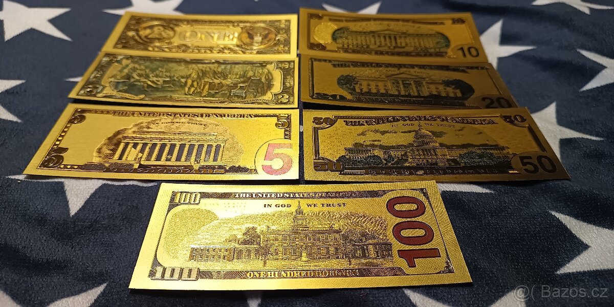 Kompletní sbírka pozlacených USA dolarů. RARE - 5