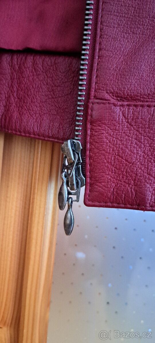 Červená - vínová kožená bunda - 5