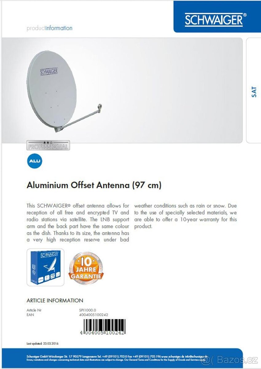 Prodám satelitní set: parabola AL 100 cm + motor SG-2100A - 5