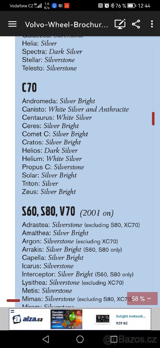 Volvo C70 V70 S70 origo kola 16" Ceres - 5