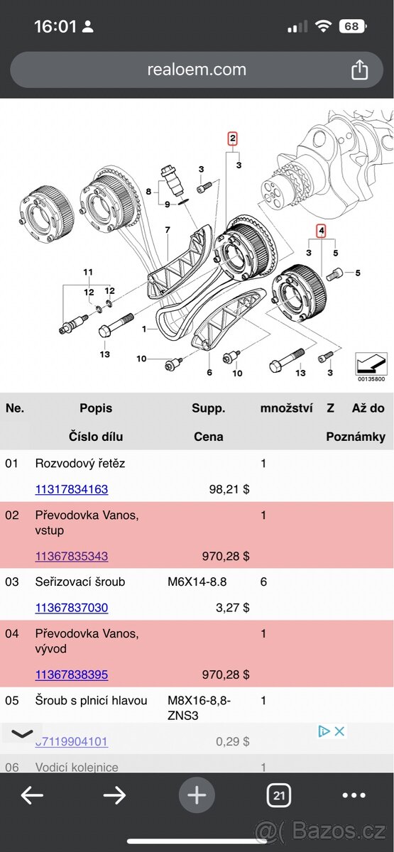 Rozvody Vanos vstup/výstup S85B50 V10 M5 M6 - 5