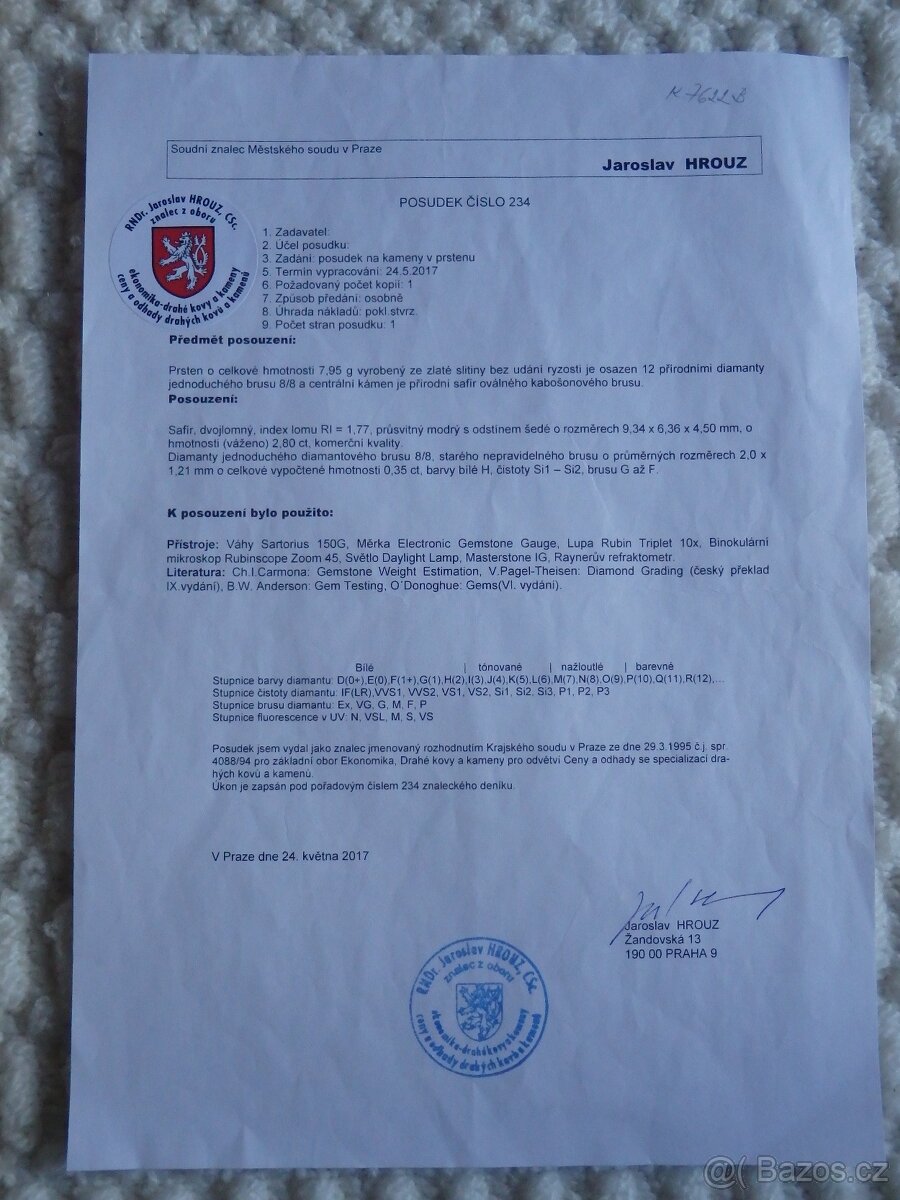 Starožitný zlatý 21,6K prsten se safírem a diamanty. - 5