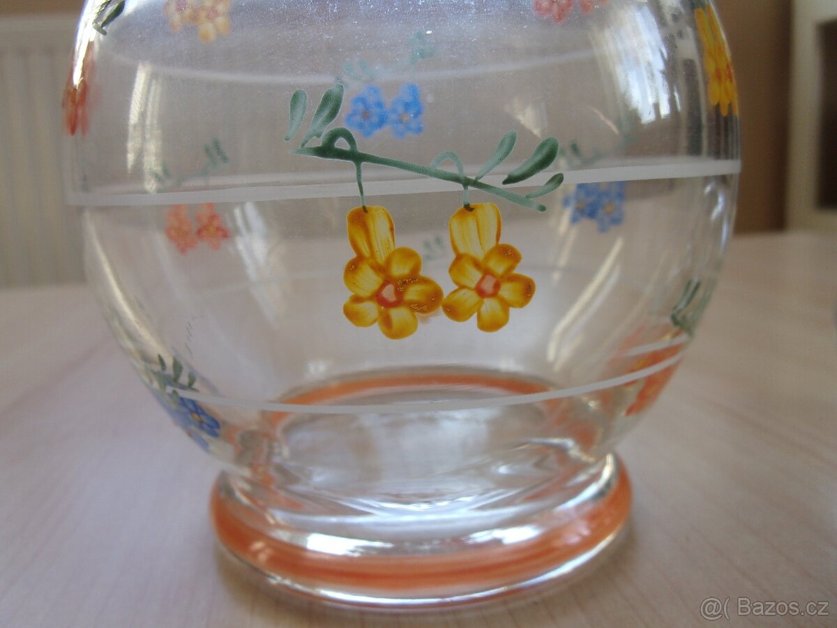 STARÁ KARAFA S RUČNĚ MALOVANÝM KVĚTINOVÝM VZOREM - 5