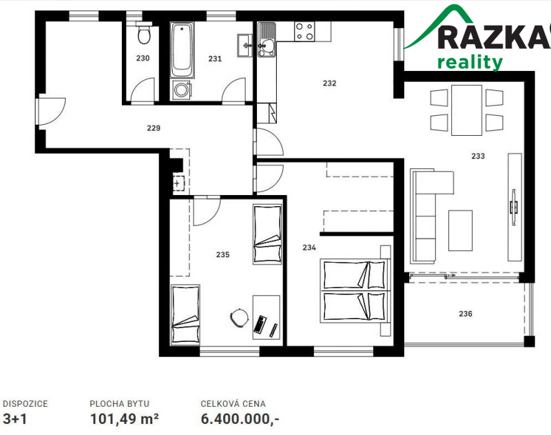 3+1 v novém bytovém domě v Klatovech - 105,29 m2 - 5