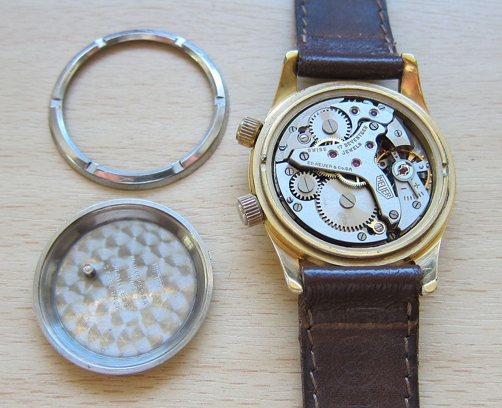 Vzácné švýcarské starožitné pozlacené hodinky HEUER alarm - 5