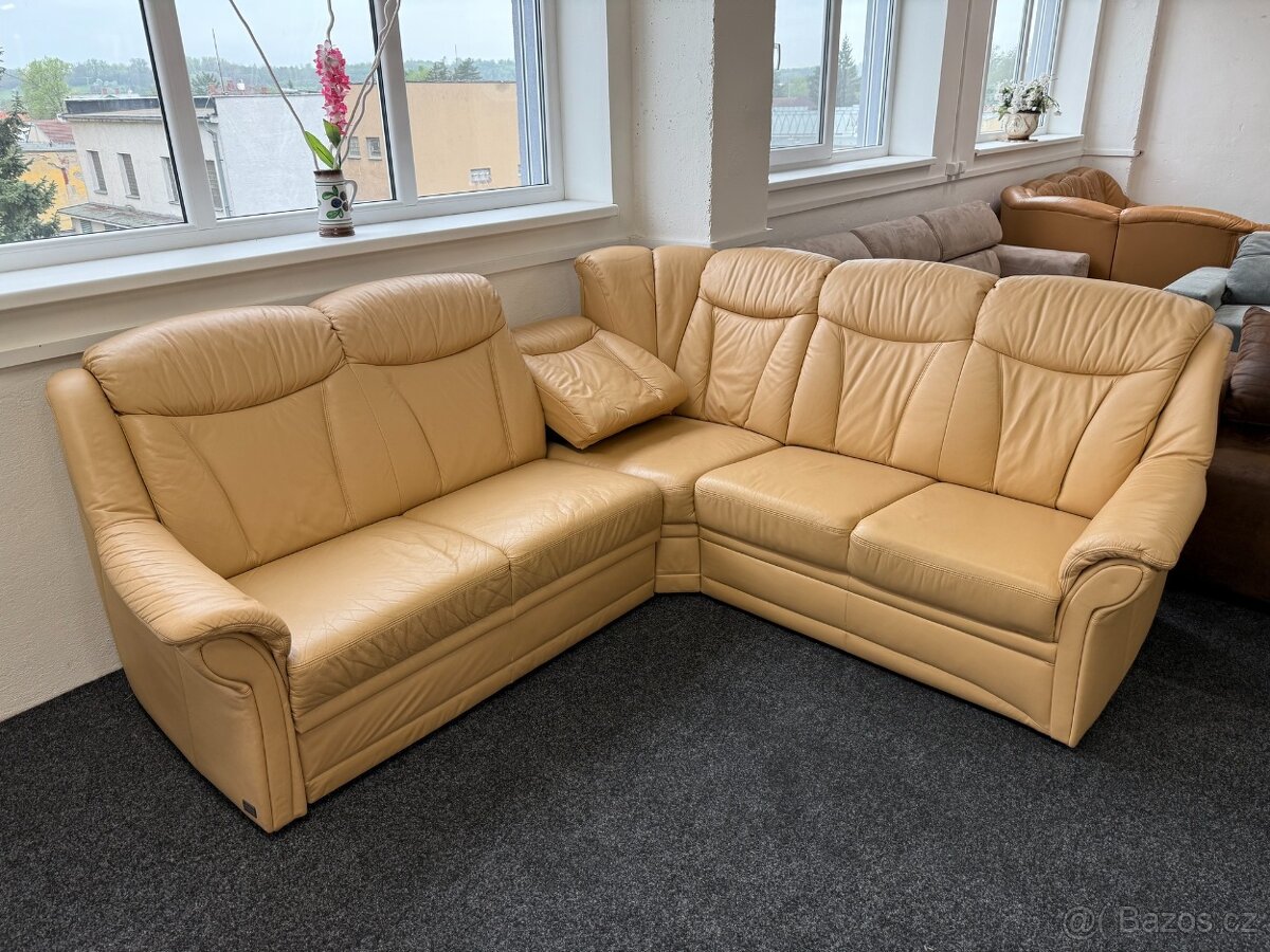 Sedací souprava rohová -rozkládací +taburet -kůže - 5
