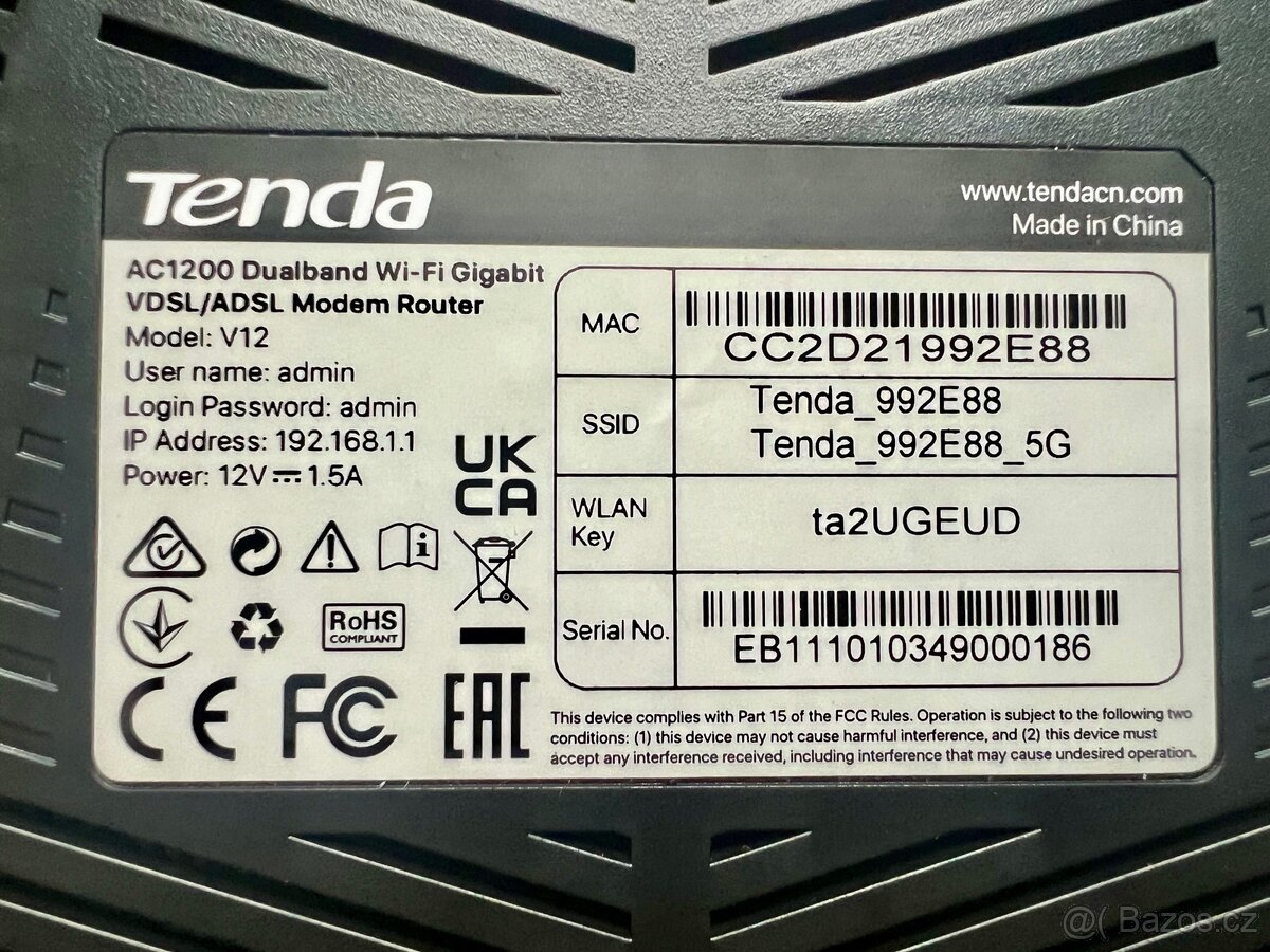 Prodám Tenda V12 Wireless AC VDSL2 / ADSL Router - 5