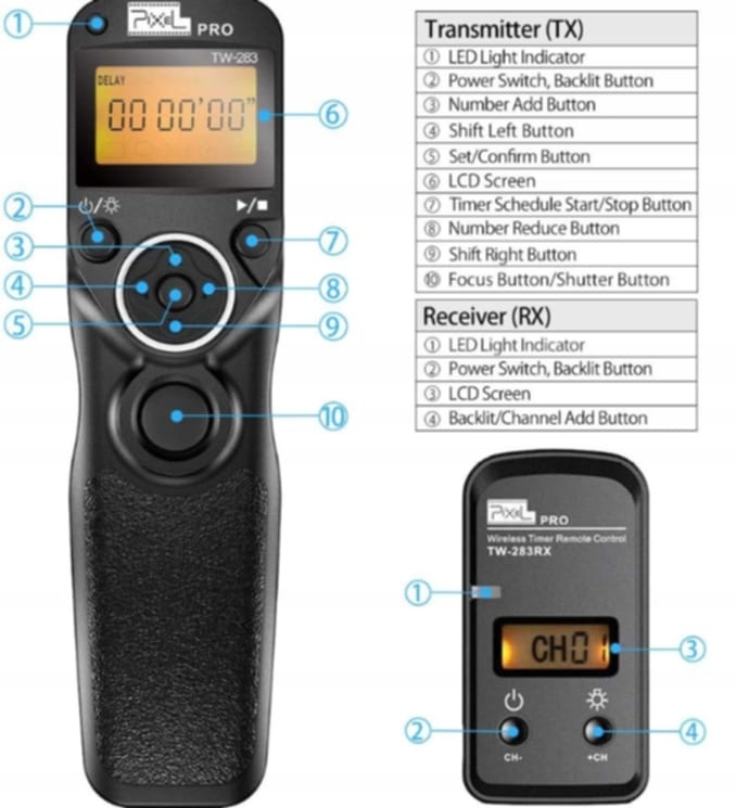 Bezdrátová časová spoušť Pixel TW-283, konektor DC0 NIKON - 5