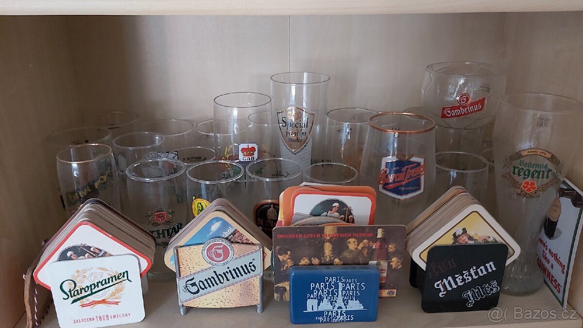 Sklenice Korbele 70.léta+, pivní tácky - 5