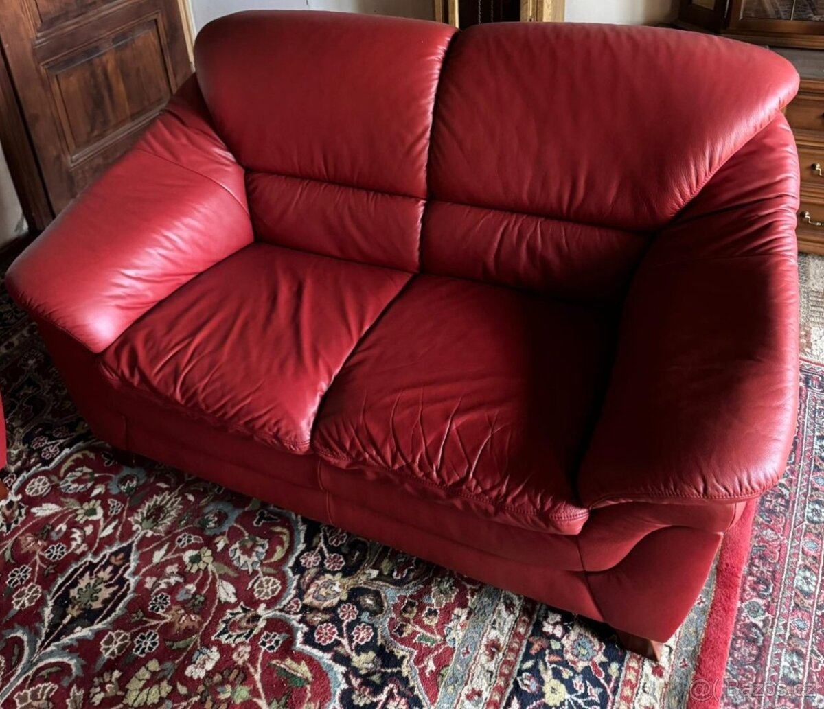 Červená kožená sedací souprav 3+2+1, 5273 - 5