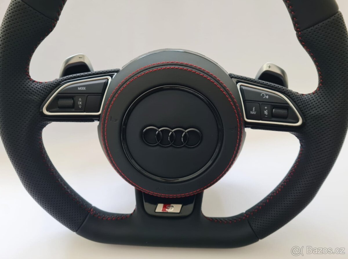 AUDI MULTIFUNKCNY VOLANT S AIRBAGOM A PADLAMI, červená niť - 5