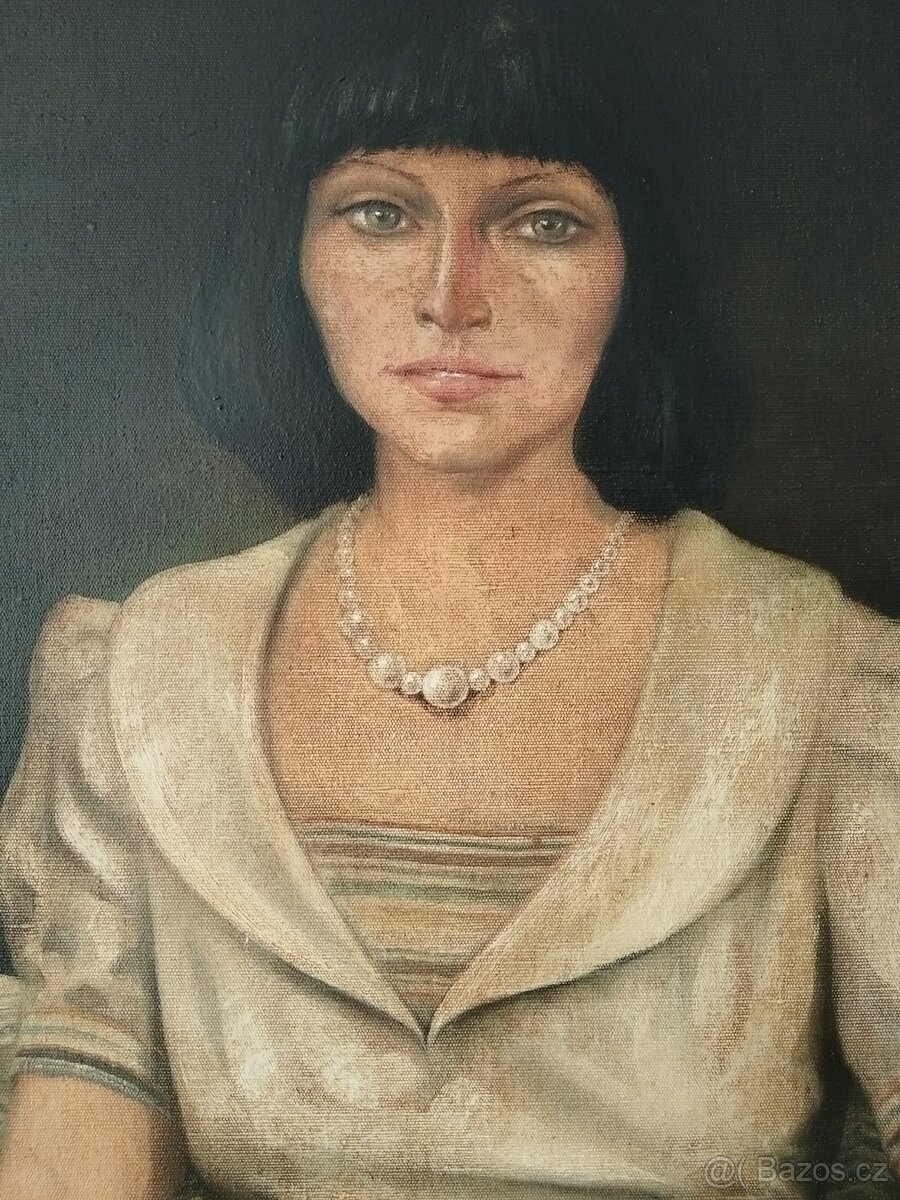 obraz DÁMA S PERLOVÝM NÁHRDELNÍKEM, olej, sign. +89 - 5