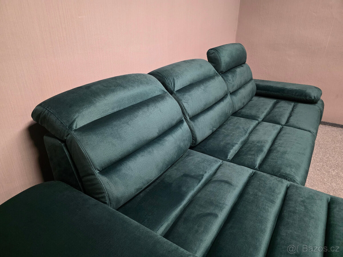 Nová rozkládací rohová sedačka TULIP zelený semiš - 5