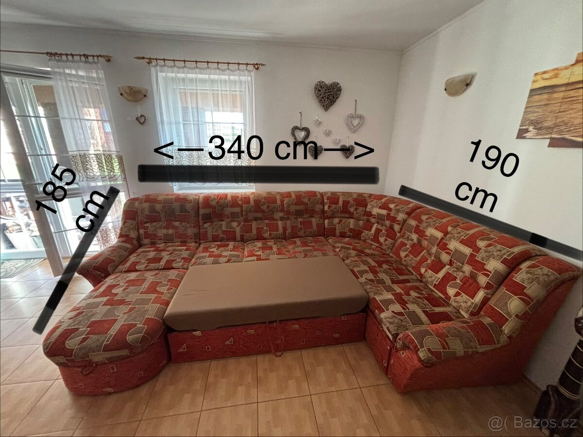 Rohová sedací souprava + konferenční stolek + 2 taburety - 5