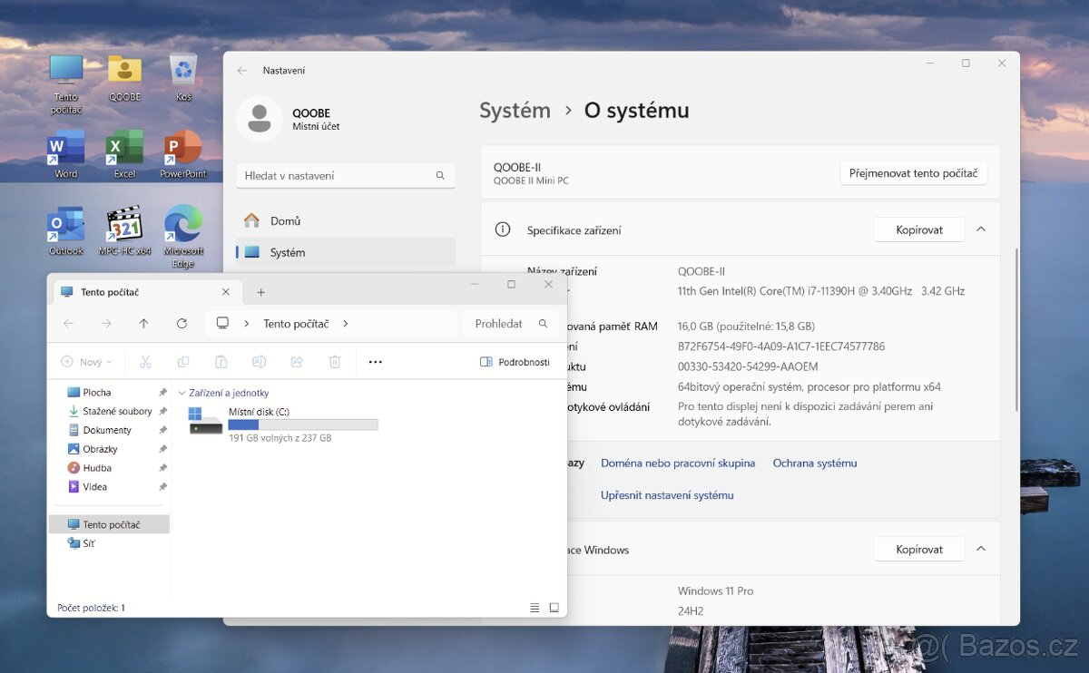 MiniPC QOOBE II i7-11390H (16+256G) NVMe, WiFi6, BT - 5