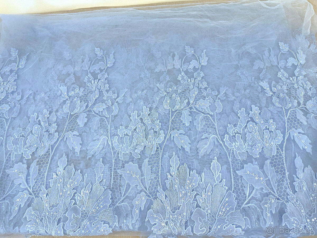 luxusní látka na plesové šaty krajka metráž vyšívaný tyl - 5