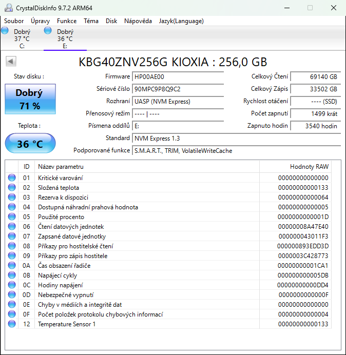 SSD disk 256 GB M.2 KIOXIA NVMe KBG40ZNV256G - 5