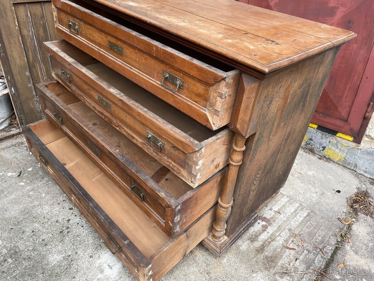 ✅ Starožitná dřevěná komoda | masivní dřevo | 4 šuplíky - 5