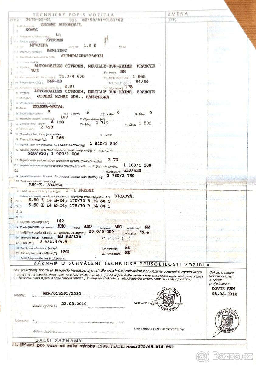 Citroën Berlingo 1,9D r. v. 1999 náhradní díly - 5