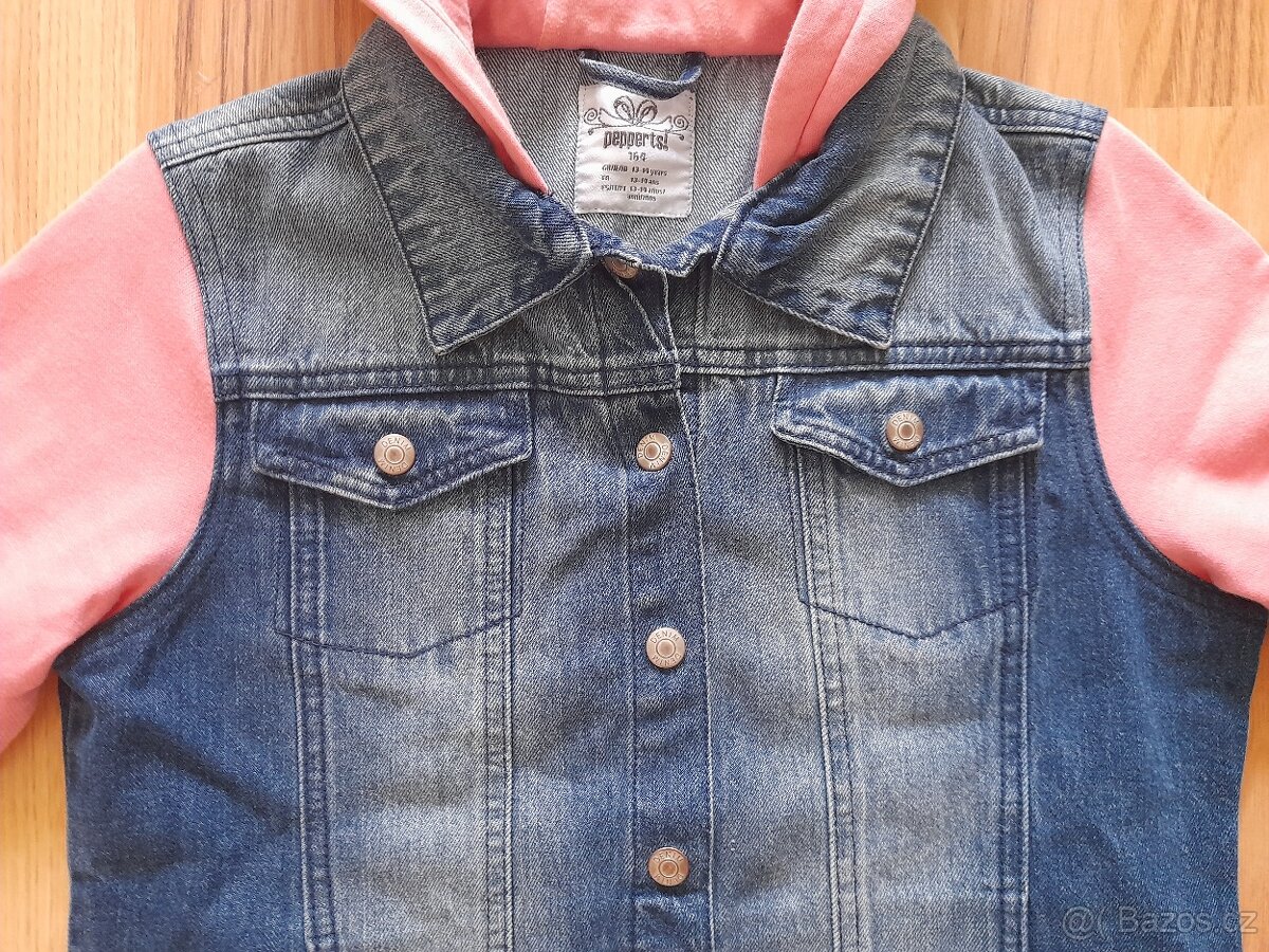 Džínová mikina/bunda s kapucí, vel. 164 - 5