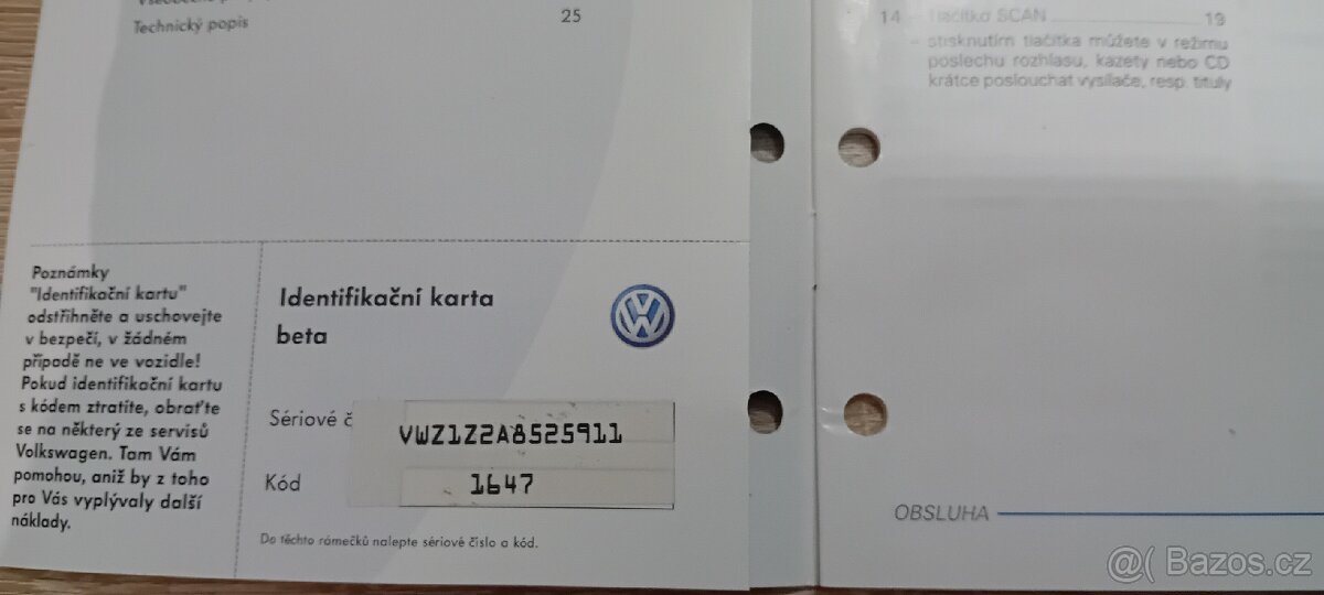 Autorádio Volkswagen Beta s návodem - 5