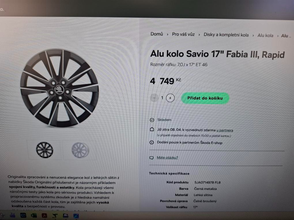 Prodám poškozený alu disk Savio 17 - 5