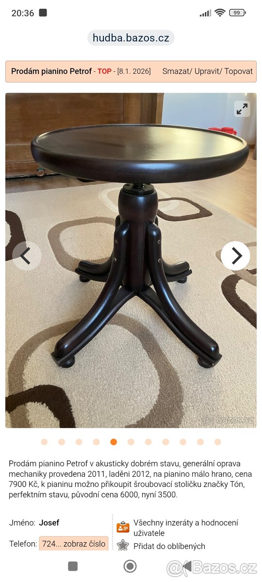 Prodám pianino ( klavír ) Petrof - 5