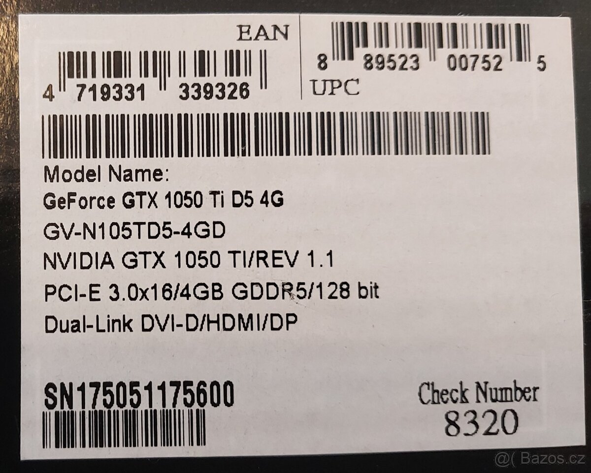 Grafická karta GeForce® GTX 1050 Ti D5 4G - 5