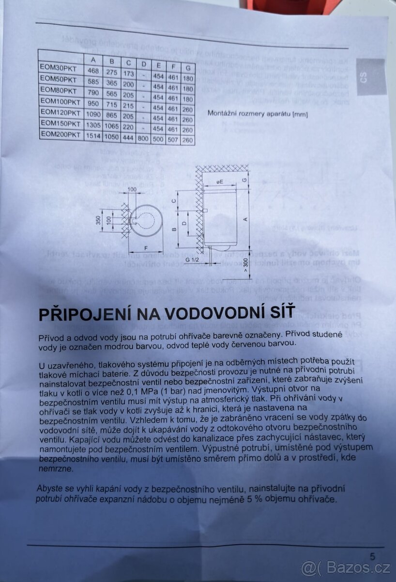 Bojler/ ohřev vody MORA - 5
