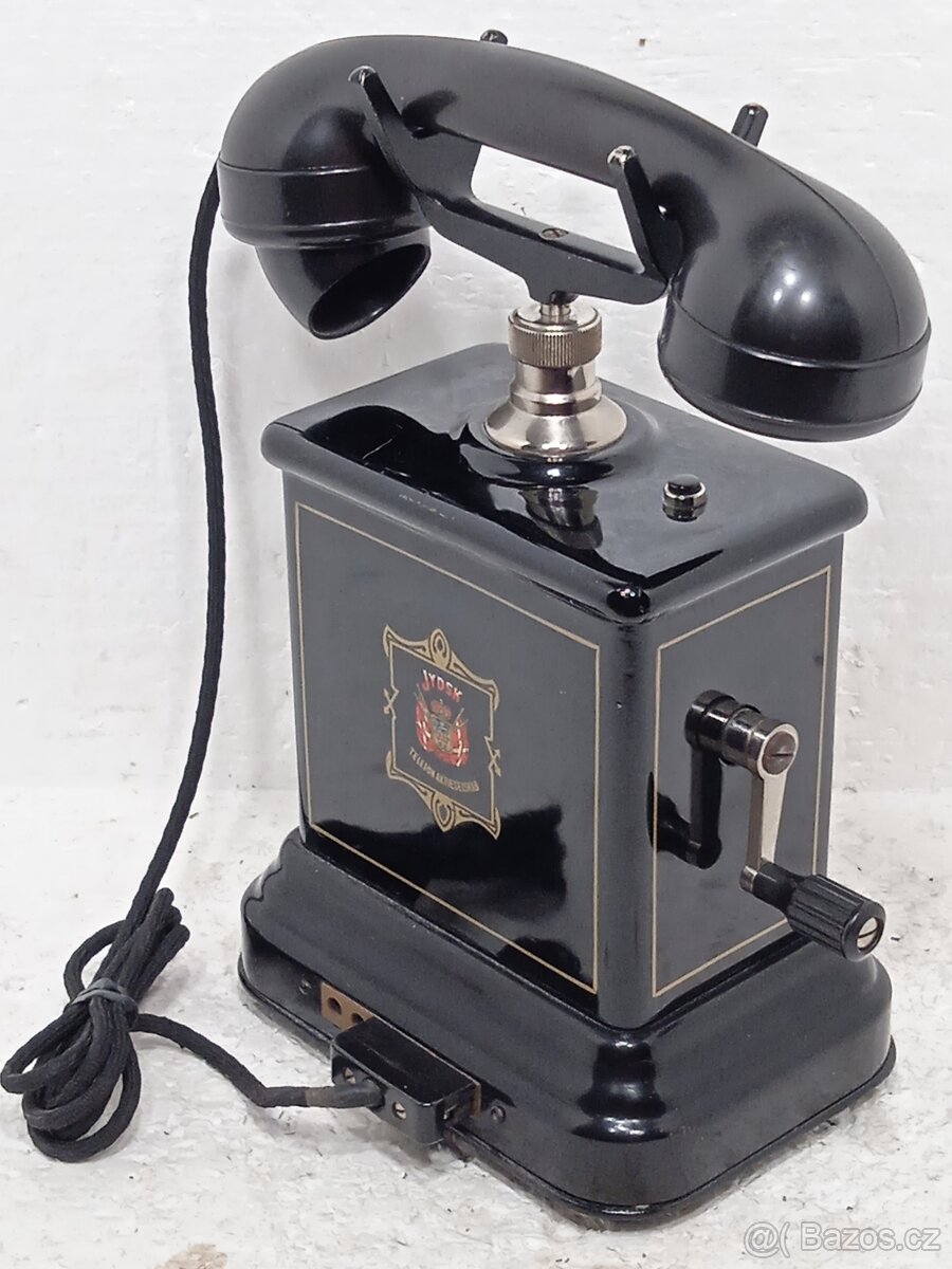 Retro smaltovaný telefon JYDSK s kličkou - 5