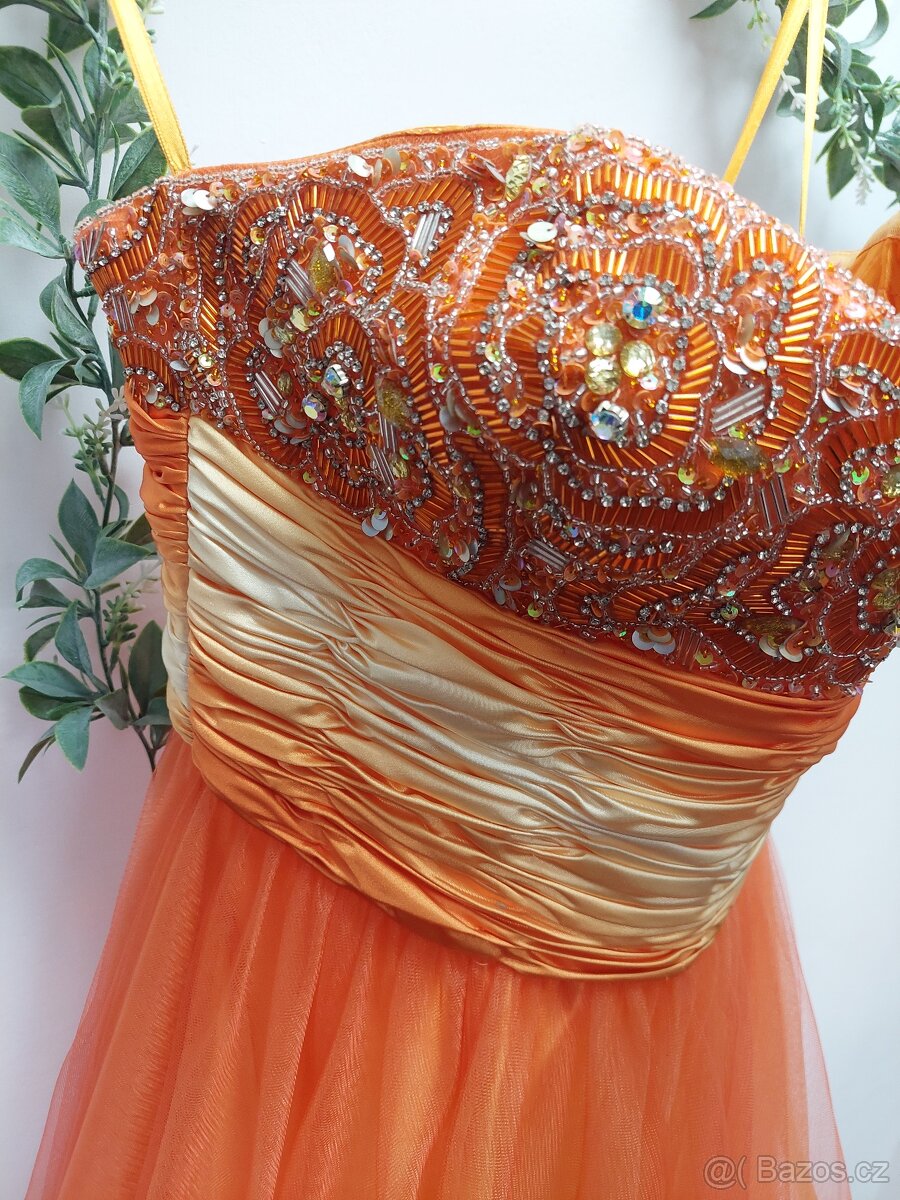 Oranžové dlouhé šaty - 5