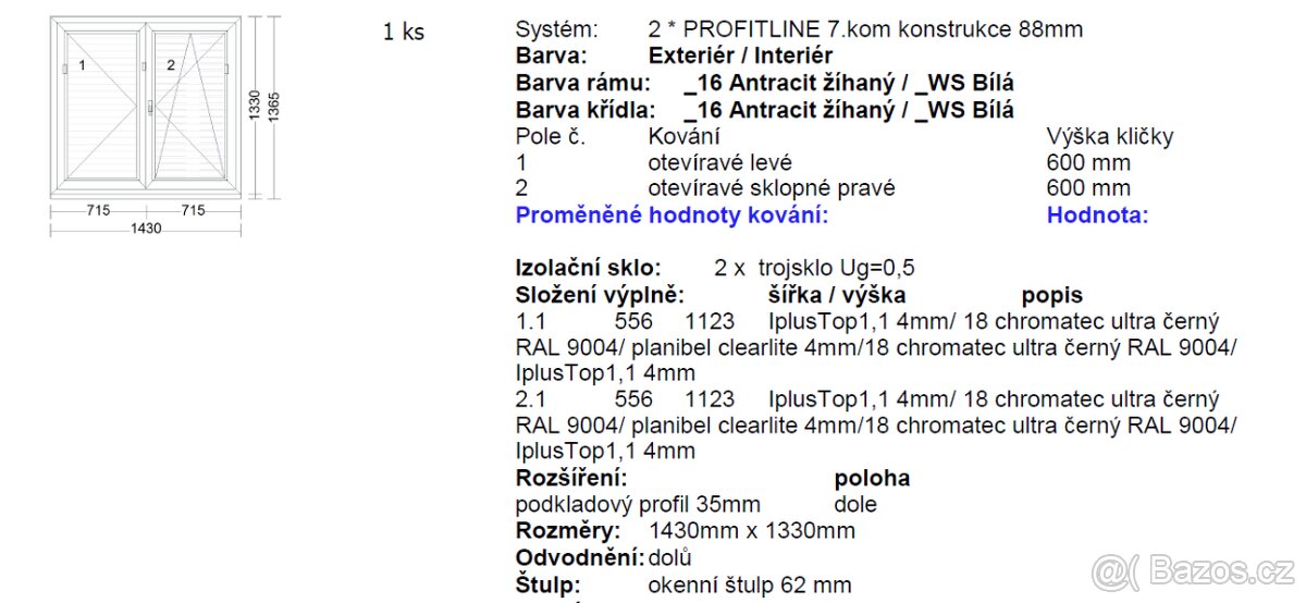 Nové okno 3x sklo,7komor,antracit strukturovaný 138,5x143cm - 5