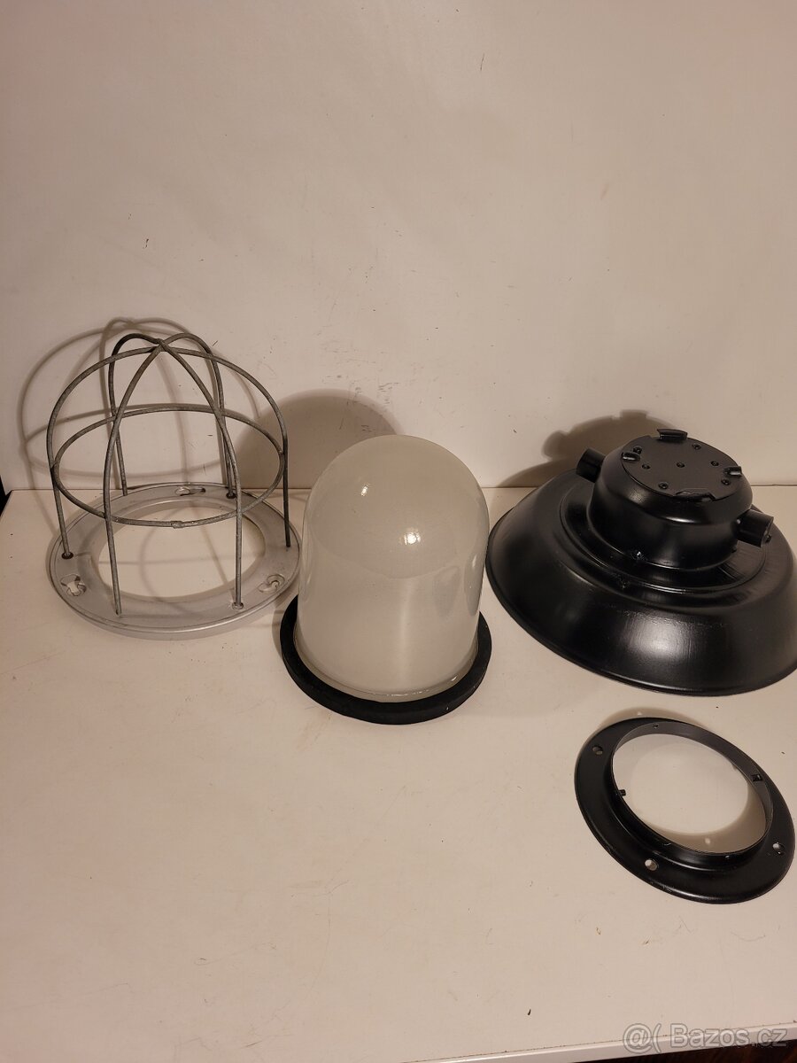 industriální lampa, tovární lustr, matový skleněný kryt - 5