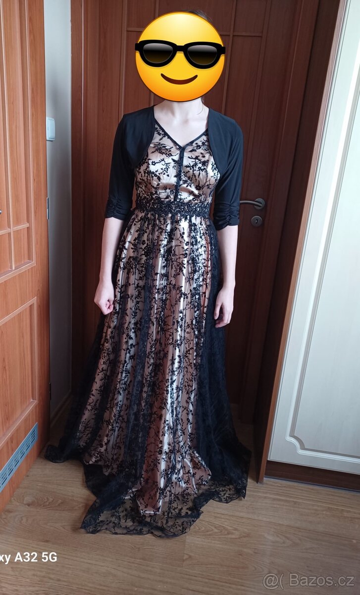 Zlaté dámské šaty s černou krajkou - 5