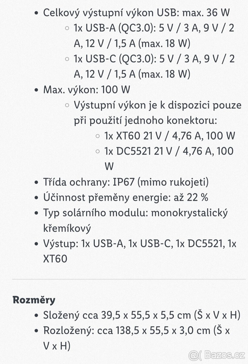 Prenosny solarni panel 100W / 5A - 5