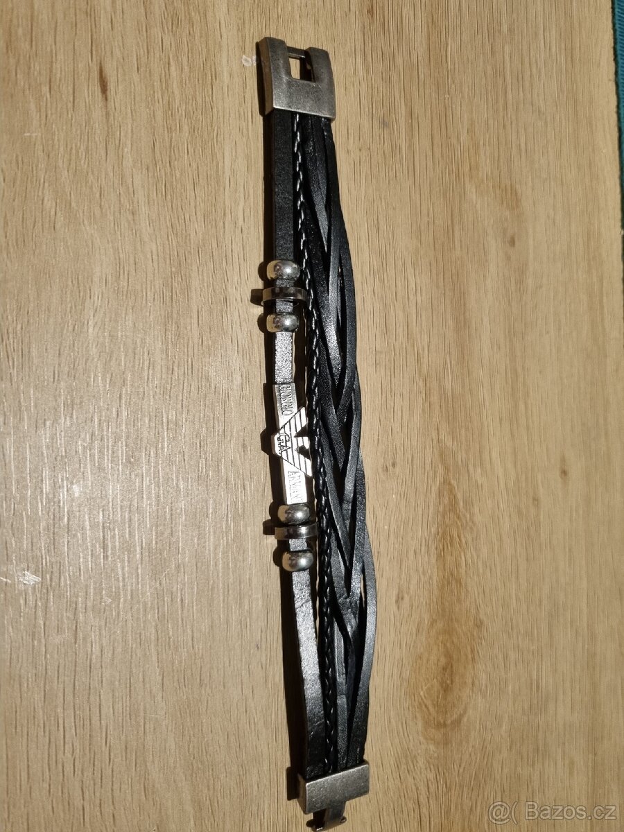 Armani pánský kožený náramek značkový černý pravá kůže - 5