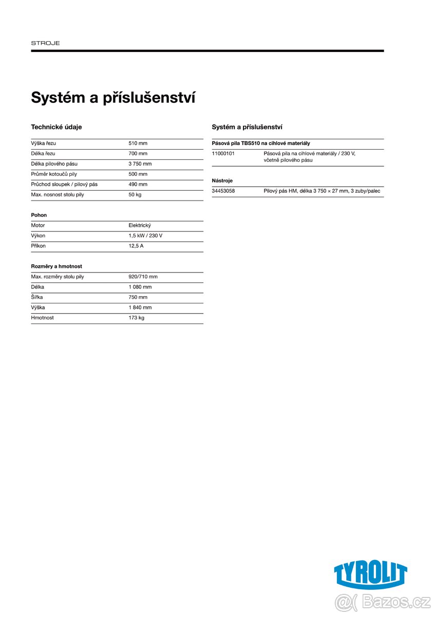 Profi pásová pila TYROLIT TBS510 na cihly, pórobeton - 5