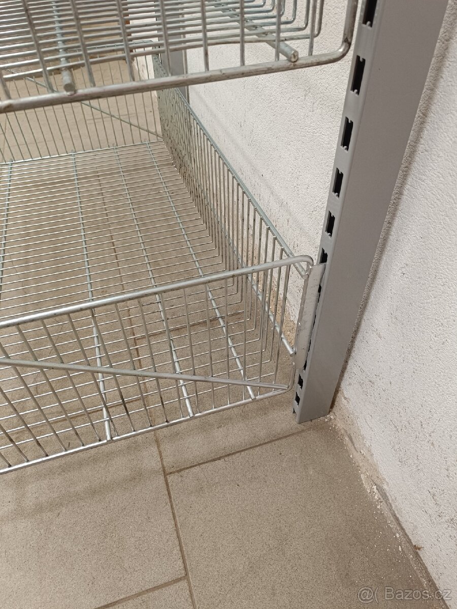 Regál,stojan na zeď, pozinkované drátěné koše - 5