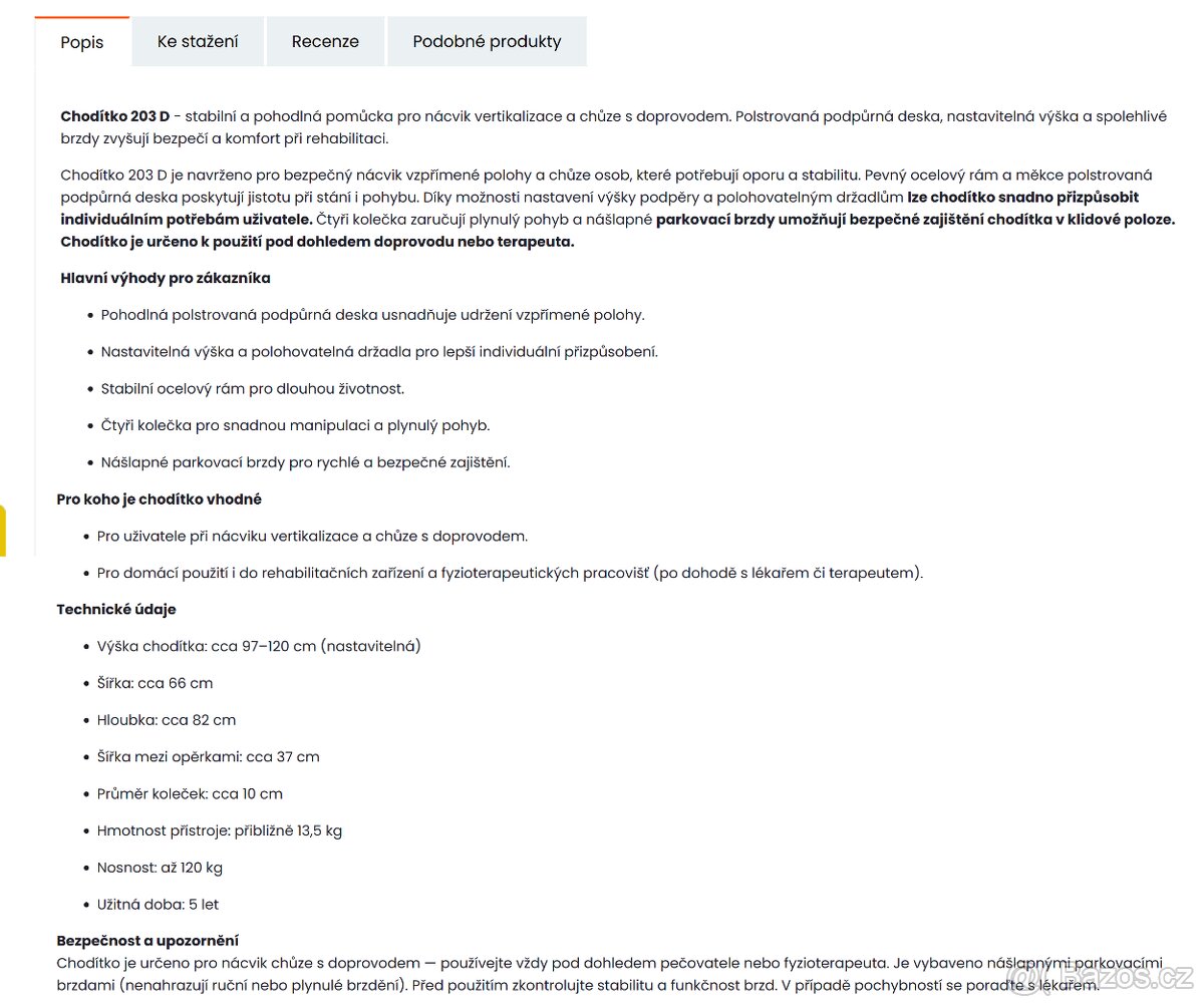 Vysoké chodítko s podpůrnou deskou; DMA 203 D; NOVÉ - 5