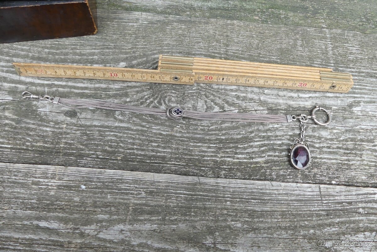 Stříbrný šatlén, řetízek na hodinky s přívěškem - 5