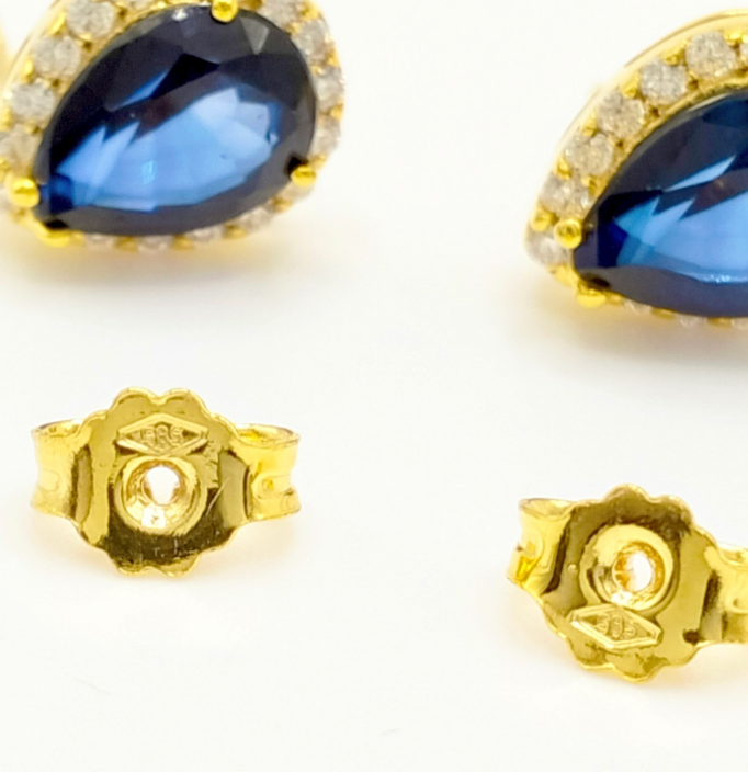 14 Kt. zlaté naušnice se safíry a diamanty - 5